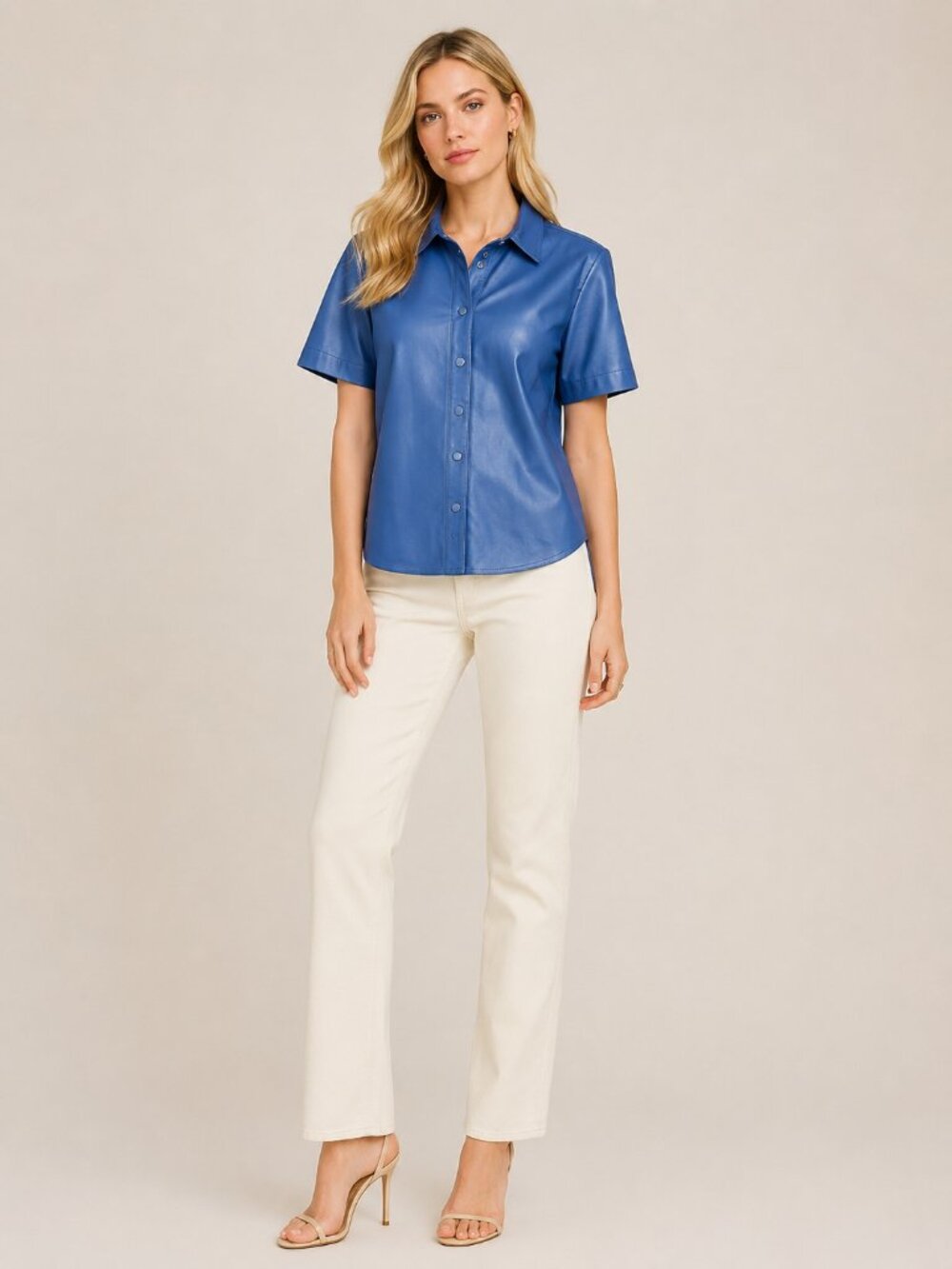 J. Crew Slim-fit Short-Sleeve Faux-Leather Shirt Midnight Navy 10 #A3108